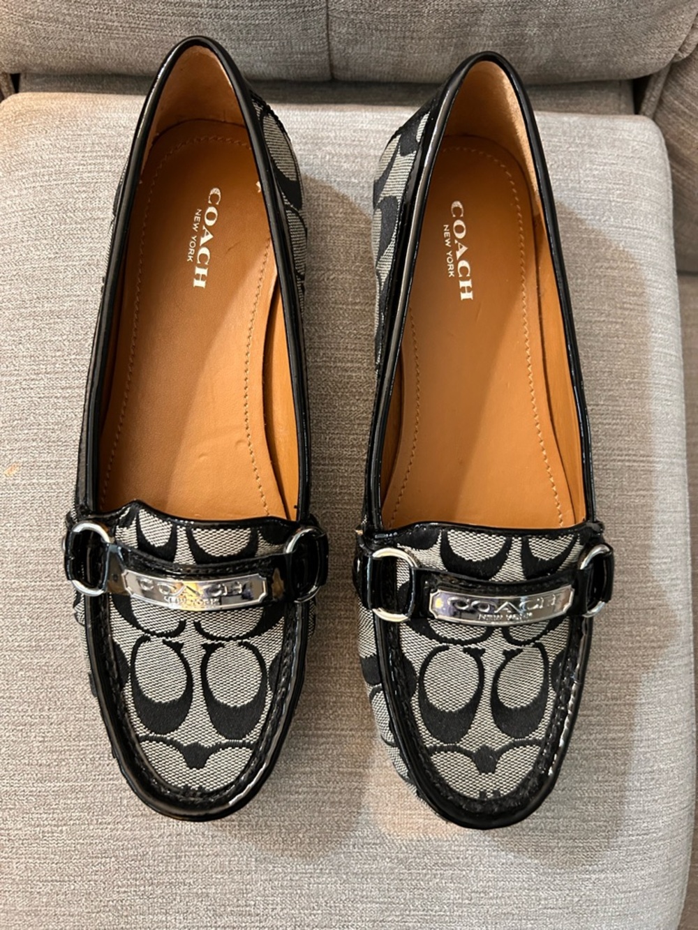 Coach Black & Ivory Signature Canvas Loafers with Silver Hardware - Picture 8 of 9